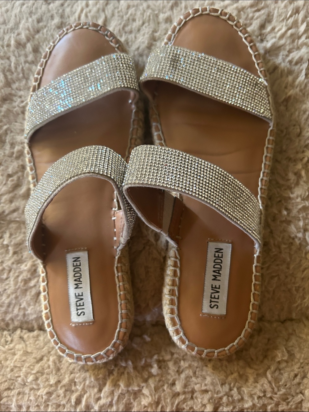 Steve Madden Sparkling Gold Double-Strap Espadrille Sandals
